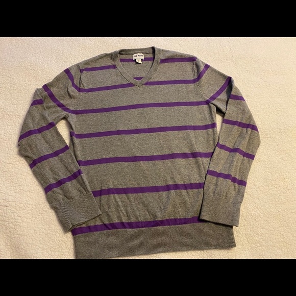 OLD NAVY men v-neck gray & purple striped sweater/size SP - Picture 2 of 4
